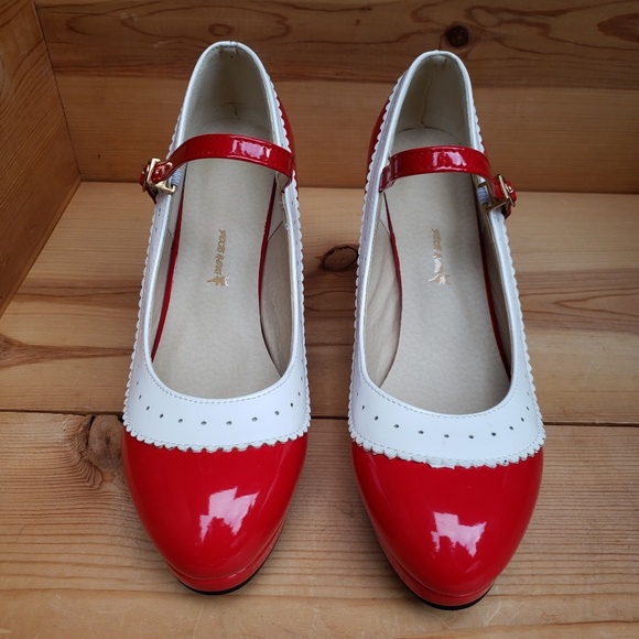 NEW Pixie Cove Red & White Pin Up Rockabilly Heels - Picture 5 of 6